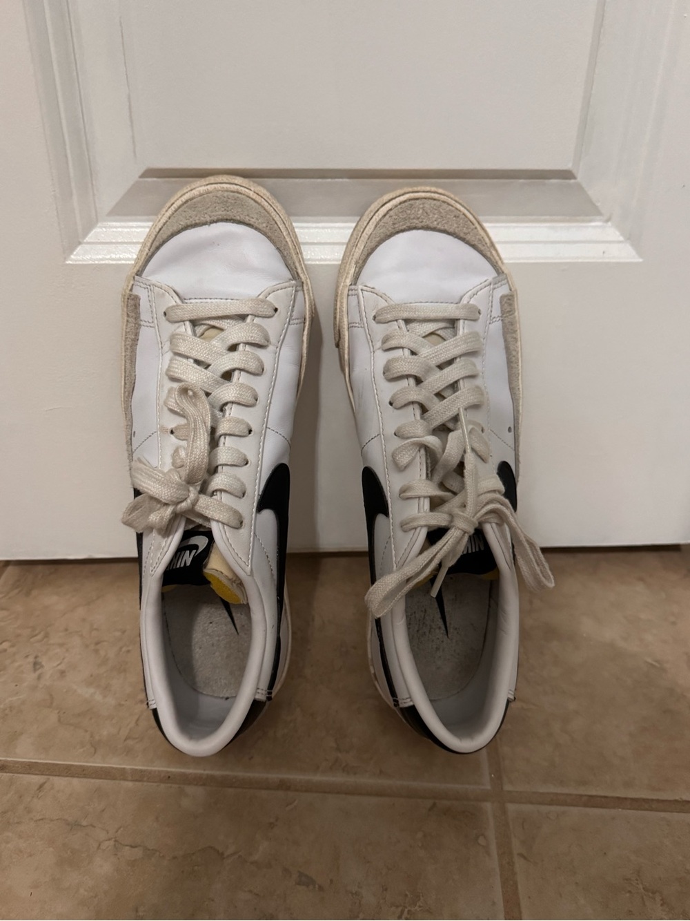 Nike White and Black Low-Top Sneakers with Cream Accents